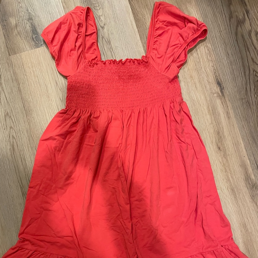Ann Taylor Loft Smocked Top dress, cotton, cap sleeve, ruffle bottom